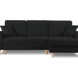 Converteerbare hoekbank rechts met opbergdoos "Kyoto" 4 zitplaatsen, Boucle, Zwart – 241x145x88cm