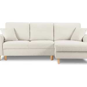 Converteerbare hoekbank rechts met opbergdoos "Kyoto" 4 zitplaatsen, Boucle, Beige – 241x145x88cm