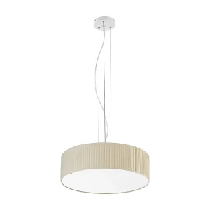 VORADA plafondlamp moderne stijl – D. ø60 cm x H. 150 cm – LED COB AC 25W – 3540 lm Y 3K – IP20 – lampenkap met synthetisch geplooid lint – staal en beige
