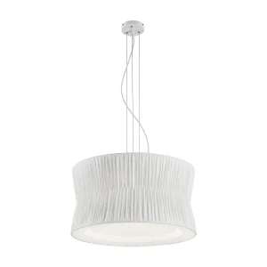 CORA plafondlamp klassieke stijl – geplooide lint lampenkap – D. ø59 cm x 3x E27 60W – staal en wit – IP20 CORA plafondlamp klassieke stijl – geplooide lint lampenkap – D. ø59 cm x 3x E27 60W – staal en wit – IP20