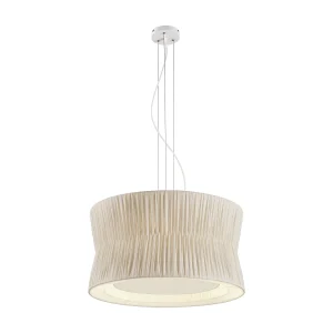 CORA plafondlamp klassieke stijl – geplooide lint lampenkap – D. ø59 cm x 3x E27 60W – staal en beige – IP20 CORA plafondlamp klassieke stijl – geplooide lint lampenkap – D. ø59 cm x 3x E27 60W – staal en beige – IP20