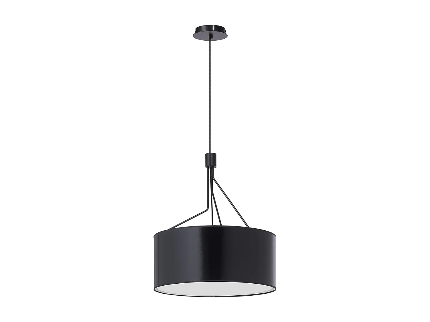 DIAGONAL plafondlamp moderne stijl - H 150 cm - 3x E27 13W - kunststof lampenkap ø50 cm - staal en zwart - IP20 - binnen
