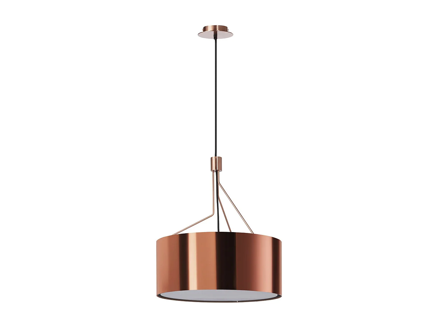 DIAGONAL plafondlamp moderne stijl - H 150 cm - 3x E27 13W - kunststof lampenkap ø50 cm - staal en koper - IP20 - binnen