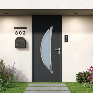 Voordeur van aluminium H218 x L96 cm, antraciet – Links openslaand – DATELO