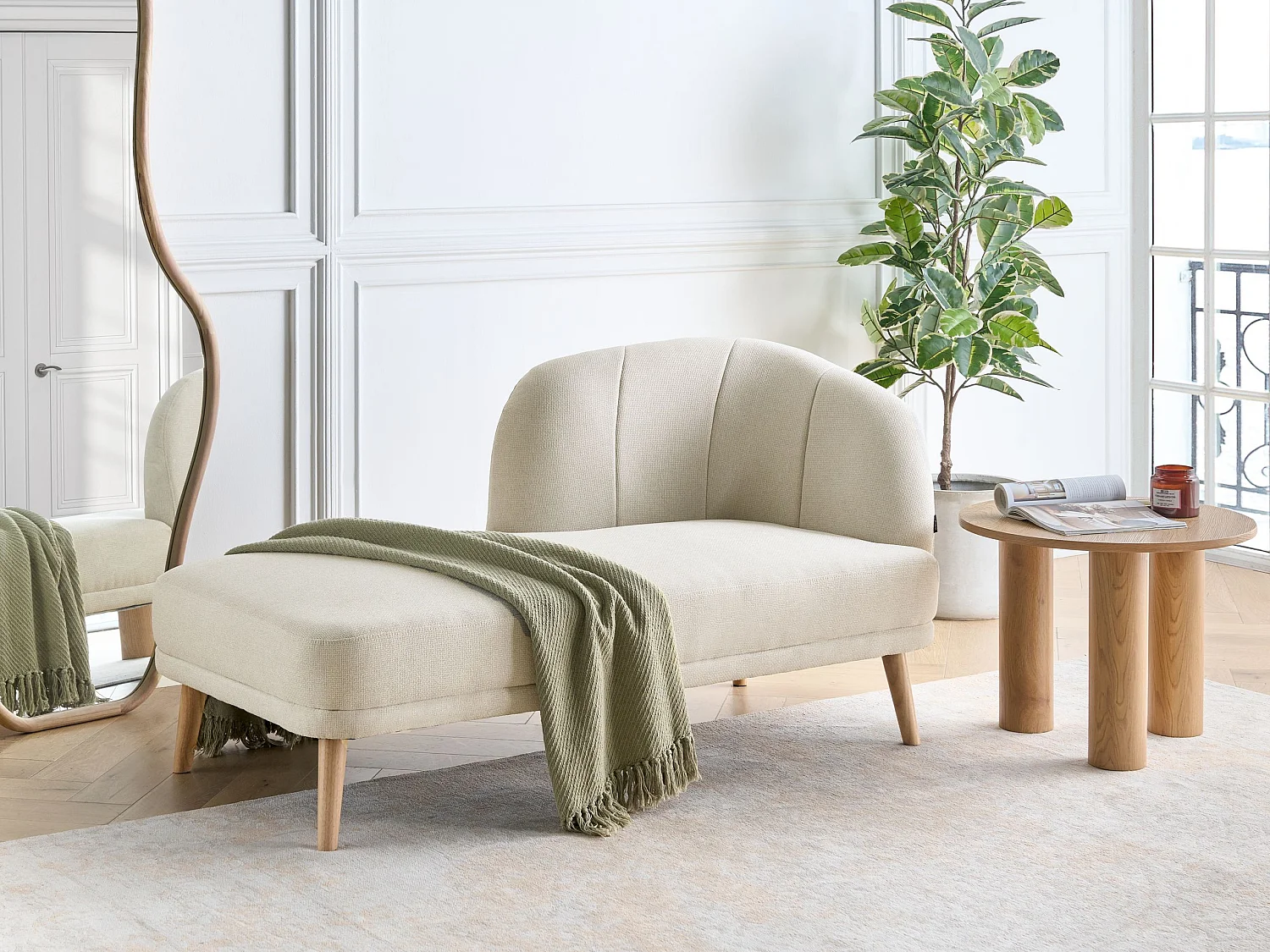 Chaise longue stof lichtbeige rechtszijdig TANLAY