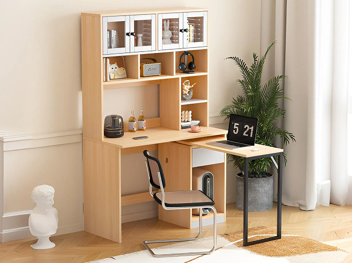 Bureau met multifunctionele opbergruimte - draaibaar bureau - Naturel