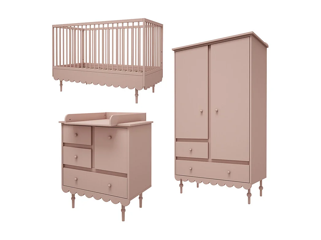 Complete babykamer meegroei ledikant 70x140 ladekast en kledingkast 2 deuren Wood Luck Babushka Roze