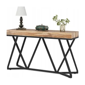 Consoletafel van 140 cm, houten haltafel met unieke metalen voet, salontafel, haltafel, industriële bijzettafel voor hal, woonkamer, hal Consoletafel van 140 cm, houten haltafel met unieke metalen voet, salontafel, haltafel, industriële bijzettafel voor hal, woonkamer, hal