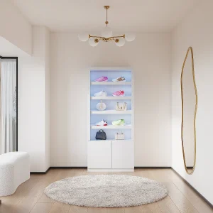 Schoenenmeubel met 5 nissen en 2 deurtjes met ledverlichting van mdf – Wit – DOLMINA