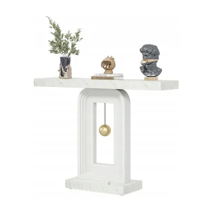 Consoletafel Halmeubels, 100cm Marmeren Print Hal Haltafel met Pendelvoet Consoletafel Halmeubels, 100cm Marmeren Print Hal Haltafel met Pendelvoet