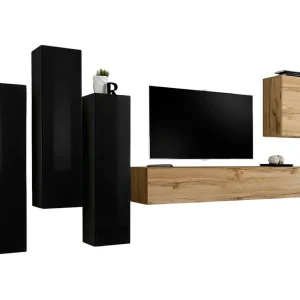 Design woonkamermeubelset uit de SWITCH III collectie. Kleuren in glanzend zwart en Wotan eiken. Design woonkamermeubelset uit de SWITCH III collectie. Kleuren in glanzend zwart en Wotan eiken.
