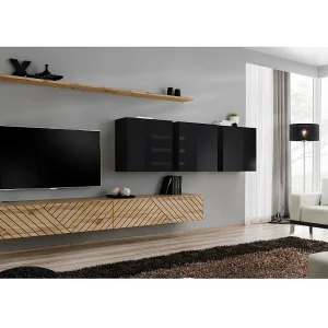 Design woonkamer meubelset uit de SWITCH VII collectie, in eiken kleur met gefreesde afwerkingen en hoogglans zwart. Design woonkamer meubelset uit de SWITCH VII collectie, in eiken kleur met gefreesde afwerkingen en hoogglans zwart.