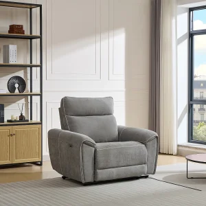 Elektrische relaxfauteuil van grijze stof DJARALO
