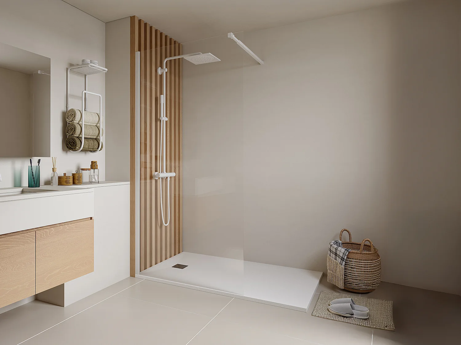 Italiaanse douchewand, mat wit, eigentijdse stijl - 100 x 200 cm - DAREN