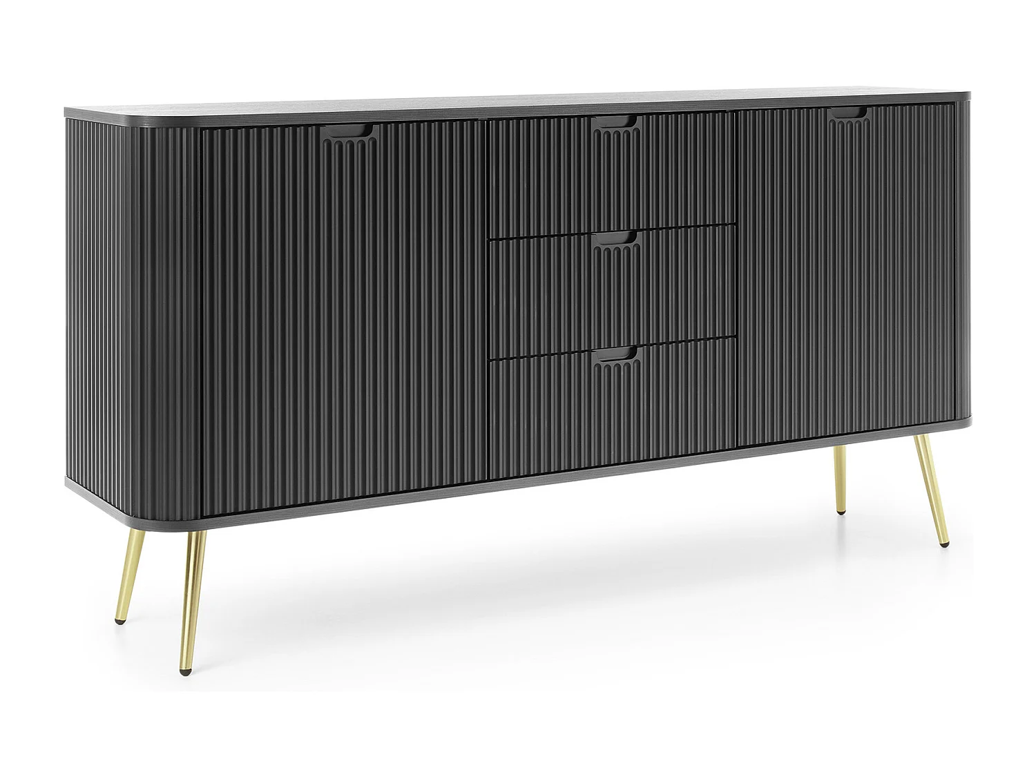 Brede ZOVA commode 168 cm met 3 lades, 2 kasten, vrije handgrepen – Moderne opbergoplossing met gouden metalen poten 168/87/39 cm, kleur: Cashmere/Beige