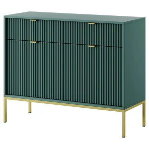 Design commode NOVA – Kleur: Labrador, Geriffelde voorkant, 2 deuren, 2 laden, 83x104x39cm, Gouden metalen poten, veelzijdig meubel Design commode NOVA – Kleur: Labrador, Geriffelde voorkant, 2 deuren, 2 laden, 83x104x39cm, Gouden metalen poten, veelzijdig meubel