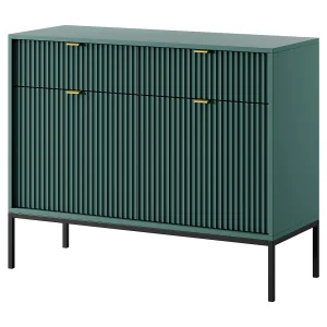 Design commode NOVA – Kleur: Labrador, Geriffelde voorkant, 2 deuren, 2 laden, 83x104x39cm, Zwarte metalen poten, veelzijdig meubel Design commode NOVA – Kleur: Labrador, Geriffelde voorkant, 2 deuren, 2 laden, 83x104x39cm, Zwarte metalen poten, veelzijdig meubel