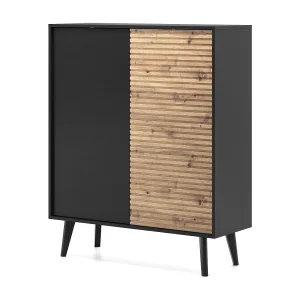 Commode WILLOW KD-104 – 104 cm Breed, 125 cm Hoog, 39 cm Diep, 2 Deuren, Zwart Artisan Eiken, Stabiele Constructie
