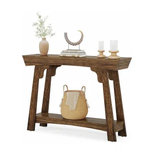 Consoletafel van 105 cm met opbergruimte, 2 lagen hout, met plank, smalle boerderijstijl, tafel achter de bank Consoletafel van 105 cm met opbergruimte, 2 lagen hout, met plank, smalle boerderijstijl, tafel achter de bank