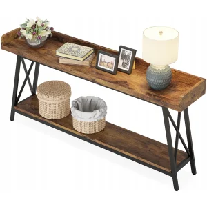 Consoletafel achter de bank 180cm extra lang, rustieke industriële salontafel voor de woonkamer, lange bartafel voor smalle entreehal