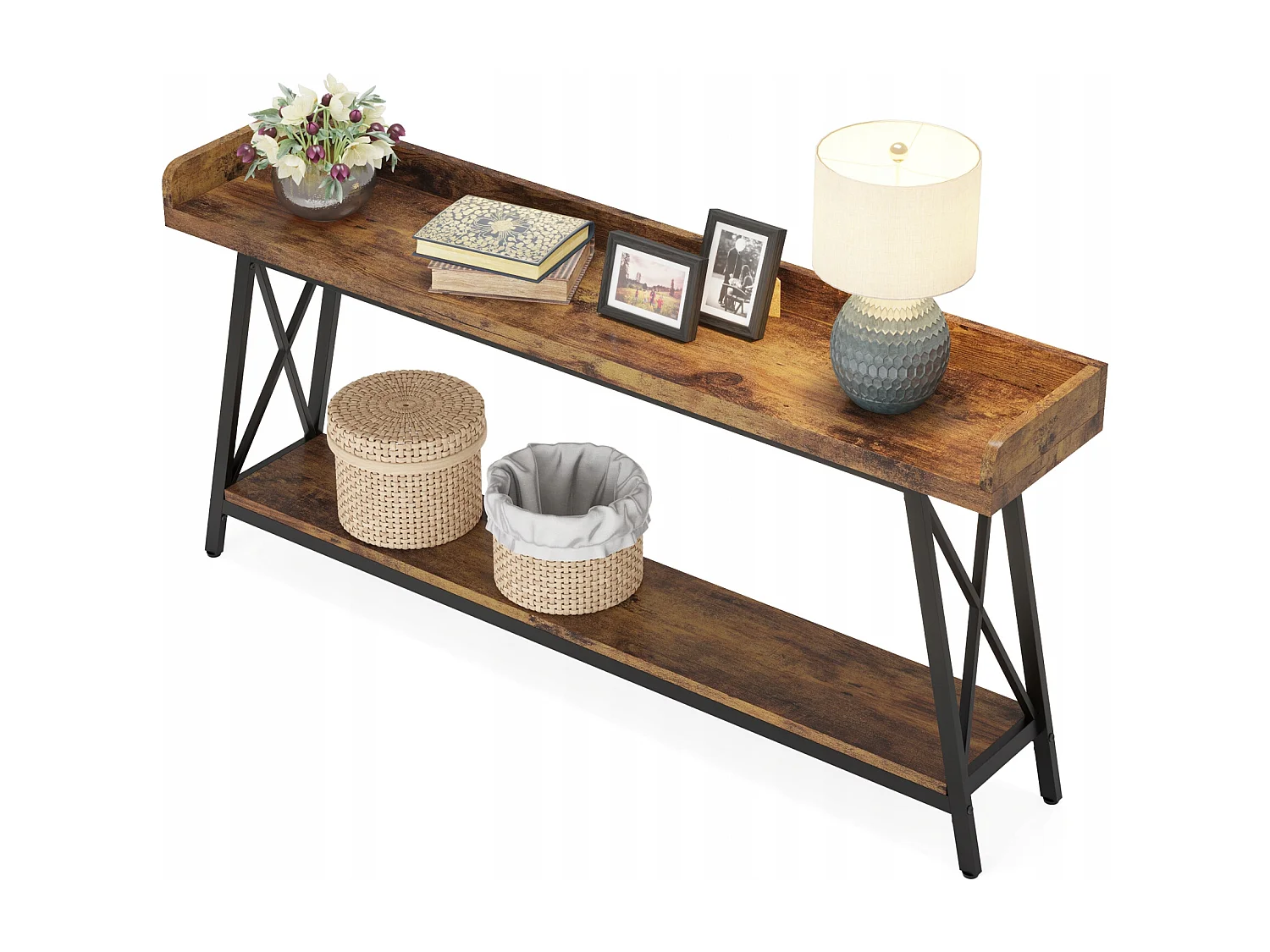 Consoletafel achter de bank 180cm extra lang, rustieke industriële salontafel voor de woonkamer, lange bartafel voor smalle entreehal