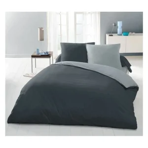 Dekbedovertrekset – 220 x 240 cm – 100% katoen – Tweekleurig licht- en donkergrijs