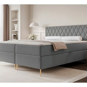Continentaal bed – 160×200 cm – in blauwgrijze fluwelen stof – CARESSO Continentaal bed – 160×200 cm – in blauwgrijze fluwelen stof – CARESSO