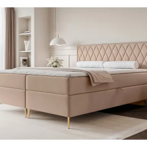 Continentaal bed – 180×200 cm – in beige fluwelen stof – CARESSO