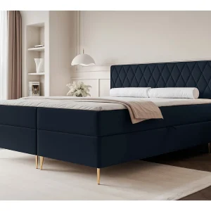 Continentaal bed – 160×200 cm – in marineblauwe fluwelen stof – CARESSO Continentaal bed – 160×200 cm – in marineblauwe fluwelen stof – CARESSO