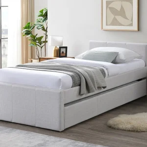Uitschuifbed 90 x 190 cm in beige stof + matras – DORITALO