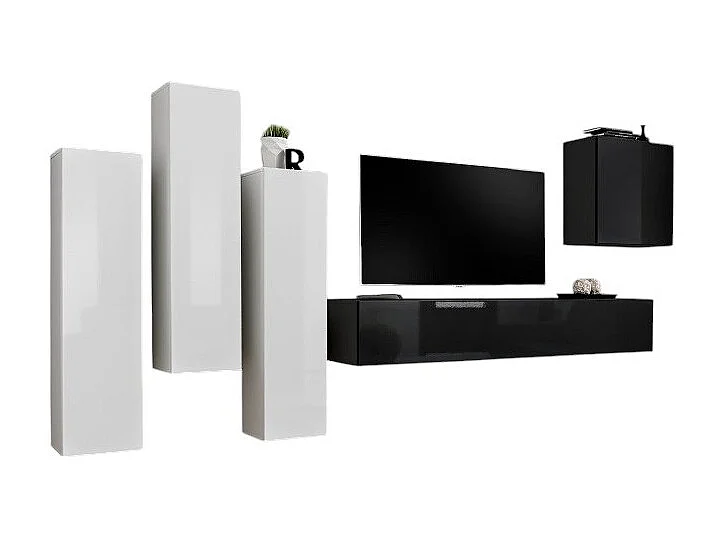 Design woonkamermeubelset uit de SWITCH III collectie. Kleuren glanzend wit en zwart.
