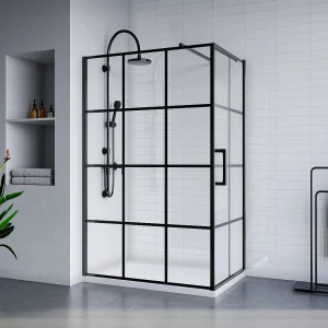 Vaste douchewand met draaiende deur met bedrukking, mat zwart, 120 x 190 cm, CAPARICA Vaste douchewand met draaiende deur met bedrukking, mat zwart, 120 x 190 cm, CAPARICA