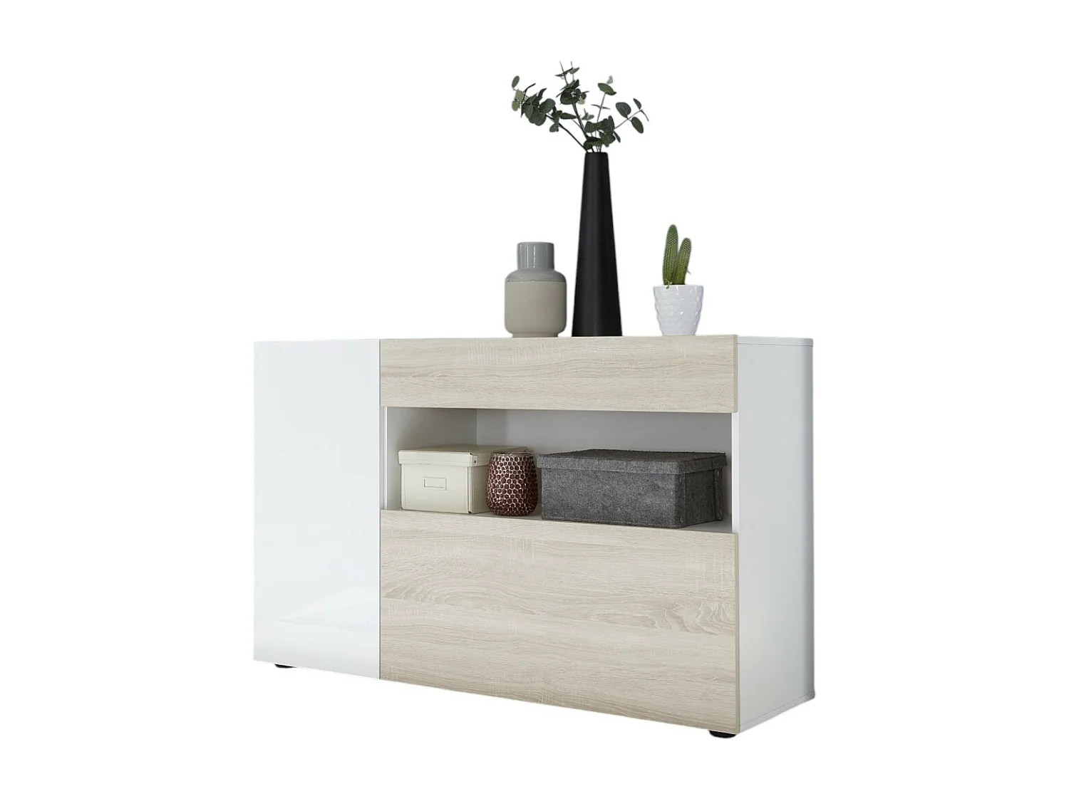 Buffet 1 lade en 2 deuren – Collectie KALO – Wit & Licht eiken – Elegantie en praktisch nut
