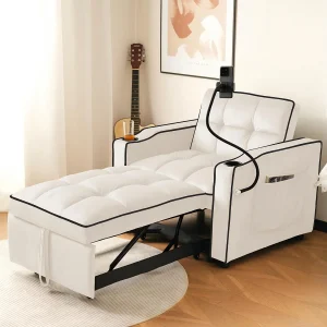 Converteerbare fauteuil, in fluweel, met bekerhouder en telefoonondersteuning, 75/167x83x76cm, beige Converteerbare fauteuil, in fluweel, met bekerhouder en telefoonondersteuning, 75/167x83x76cm, beige