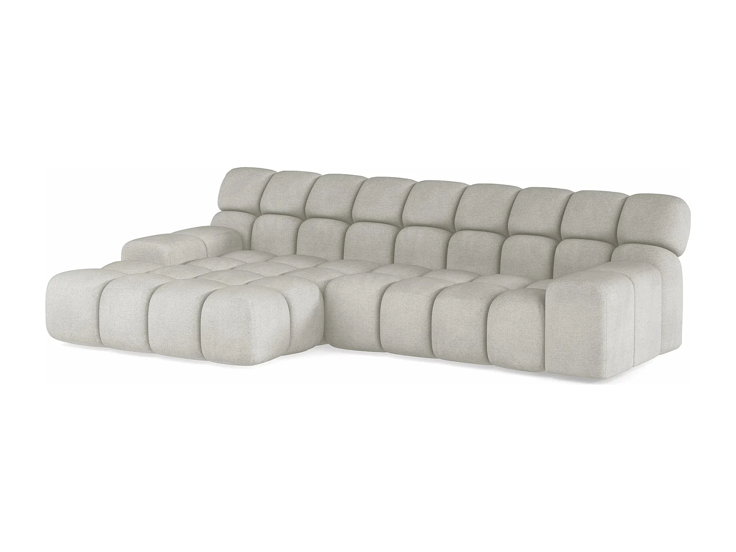 CAMPILE hoekbank met modern design, 297x180 cm, hoge functionaliteit, comfortabele zitting, kleur wit Eden, linkerkant