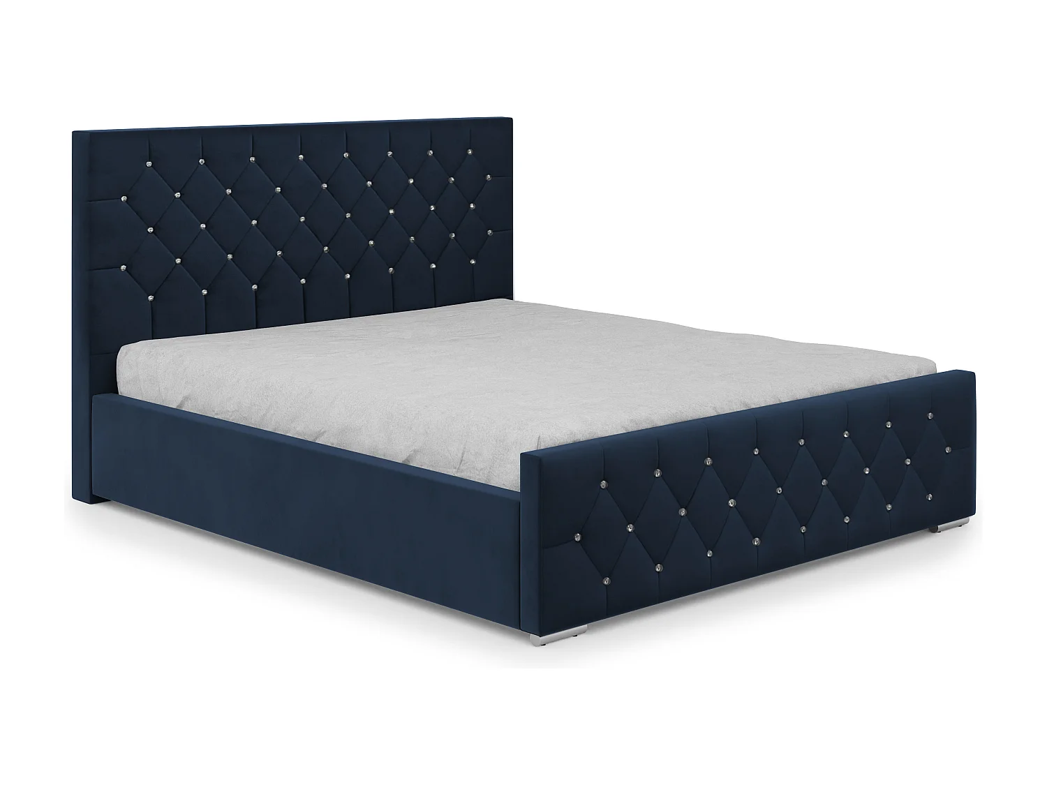 DomoHome - Mona I modern gestoffeerd bed, elegant hoofdeinde, praktische commode, Abriamo stof 180x200 cm, marineblauw