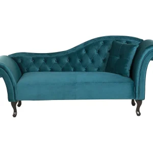 Chaise longue fluweel turquoise rechtszijdig LATTES Chaise longue fluweel turquoise rechtszijdig LATTES