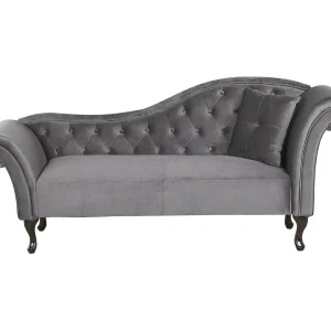 Chaise longue fluweel grijs rechtszijdig LATTES Chaise longue fluweel grijs rechtszijdig LATTES
