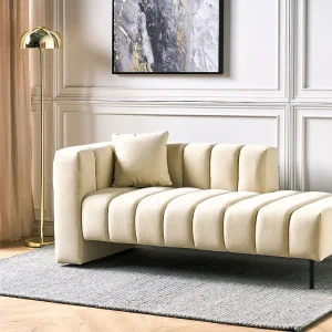 Chaise longue fluweel beige linkszijdig LANNILS Chaise longue fluweel beige linkszijdig LANNILS
