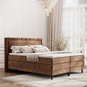 Boxspringbed met hoofdeinde van chenillestof – Rimini – matras en dekmatras – 140×200 cm – koper Boxspringbed met hoofdeinde van chenillestof – Rimini – matras en dekmatras – 140×200 cm – koper