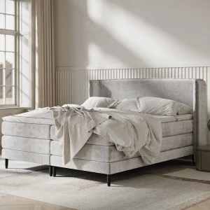 Boxspringbed met hoofdeinde van chenillestof – Carizzo – matras en dekmatras – 160×200 cm – lichtgrijs Boxspringbed met hoofdeinde van chenillestof – Carizzo – matras en dekmatras – 160×200 cm – lichtgrijs