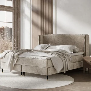 Boxspringbed met hoofdeinde van chenillestof – Ardis – matras en dekmatras – 160×200 cm – beige Boxspringbed met hoofdeinde van chenillestof – Ardis – matras en dekmatras – 160×200 cm – beige