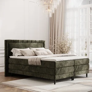 Boxspringbed met hoofdeinde van chenillestof – Rimini – matras en dekmatras – 160×200 cm – olijfgroen Boxspringbed met hoofdeinde van chenillestof – Rimini – matras en dekmatras – 160×200 cm – olijfgroen