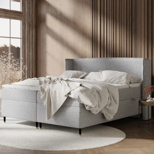 Boxspringbed van geweven stof Segni – matras – topper matras – 200×200 cm – grijs Boxspringbed van geweven stof Segni – matras – topper matras – 200×200 cm – grijs