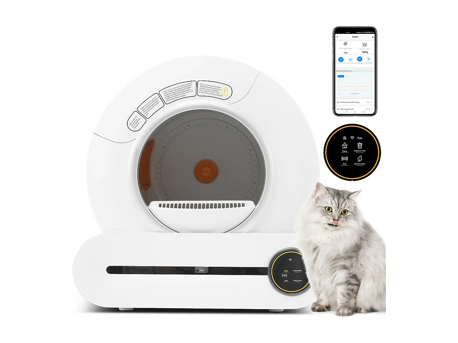 Cat toilethuis, strooisel, automatisch schoon, geëlimineerd geur, met infraroodsensor en app, 48x52x50,5 cm