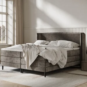 Boxspringbed met hoofdeinde van chenillestof – Carizzo – matras en dekmatras – 160×200 cm – bruin Boxspringbed met hoofdeinde van chenillestof – Carizzo – matras en dekmatras – 160×200 cm – bruin