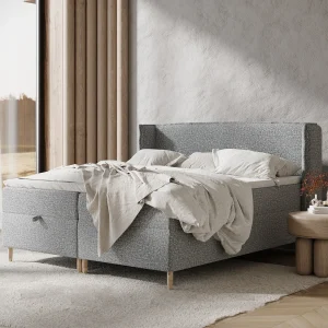Boxspringbed met hoofdeinde van bouclestof – Monpelli – matras en dekmatras – 140×200 cm – grijs Boxspringbed met hoofdeinde van bouclestof – Monpelli – matras en dekmatras – 140×200 cm – grijs