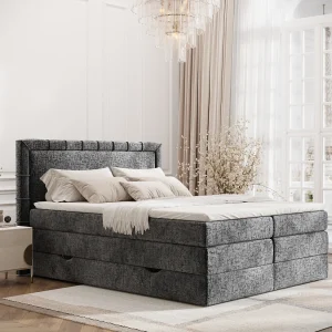 Boxspringbed met hoofdeinde van chenillestof – Rosabel – matras en dekmatras – 140×200 cm – grafiet Boxspringbed met hoofdeinde van chenillestof – Rosabel – matras en dekmatras – 140×200 cm – grafiet