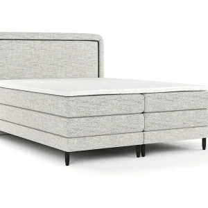 Boxspringbed met hoofdeinde van geweven stof – Dove – matras en dekmatras – 200×200 cm – lichtgrijs