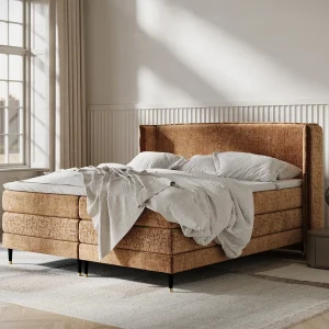 Boxspringbed met hoofdeinde van chenillestof – Carizzo – matras en dekmatras – 140×200 cm – koper Boxspringbed met hoofdeinde van chenillestof – Carizzo – matras en dekmatras – 140×200 cm – koper